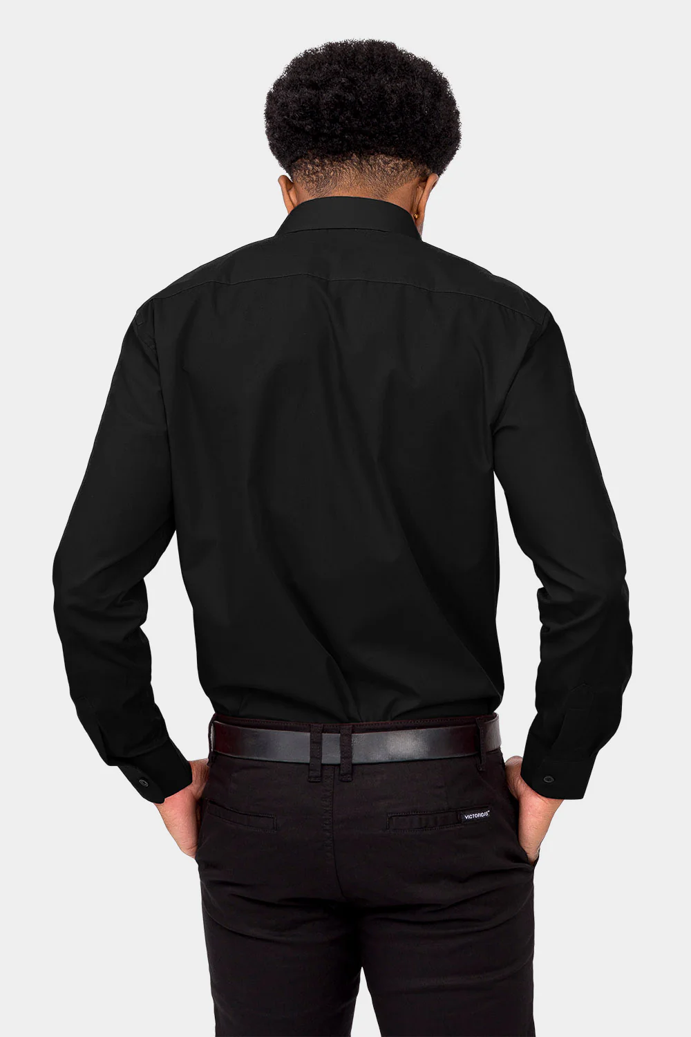 Men's Basic Solid Color Button Up Dress Shirt (Black) - Image 4