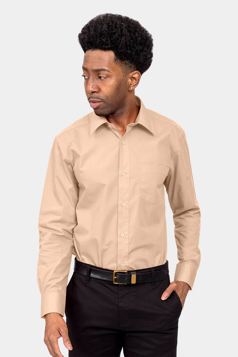 Men's Basic Solid Color Button Up Dress Shirt (Blush) - Image 2