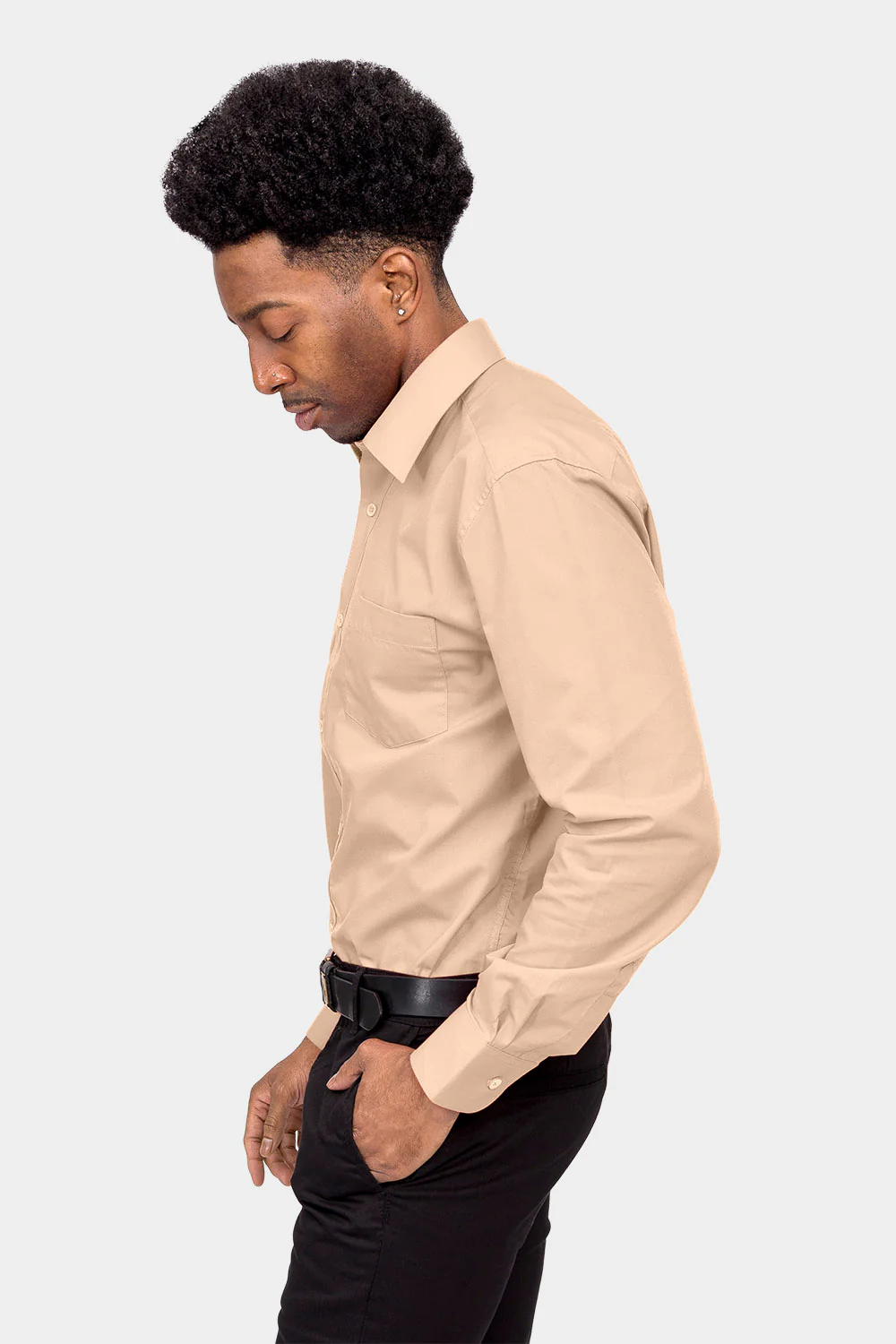 Men's Basic Solid Color Button Up Dress Shirt (Blush) - Image 3