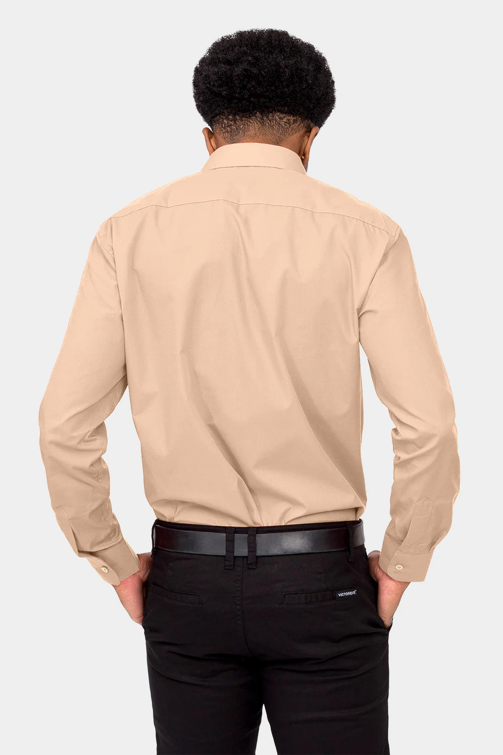 Men's Basic Solid Color Button Up Dress Shirt (Blush) - Image 4