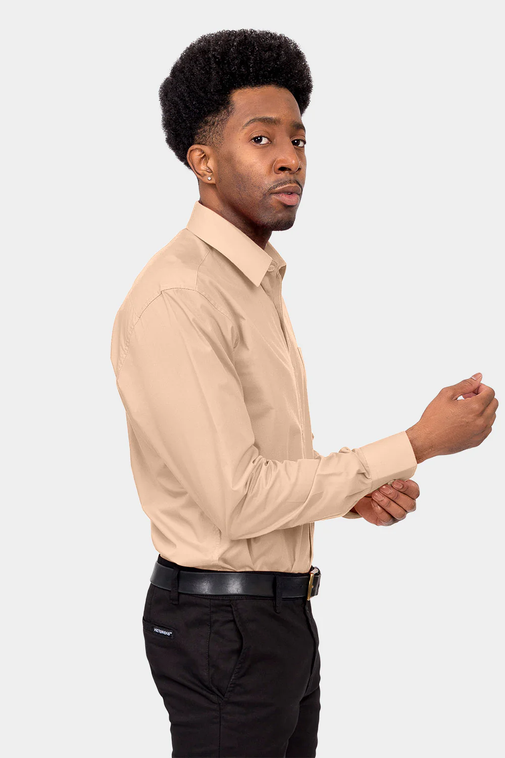 Men's Basic Solid Color Button Up Dress Shirt (Blush) - Image 5
