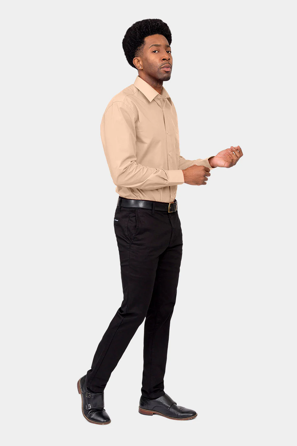 Men's Basic Solid Color Button Up Dress Shirt (Blush) - Image 6