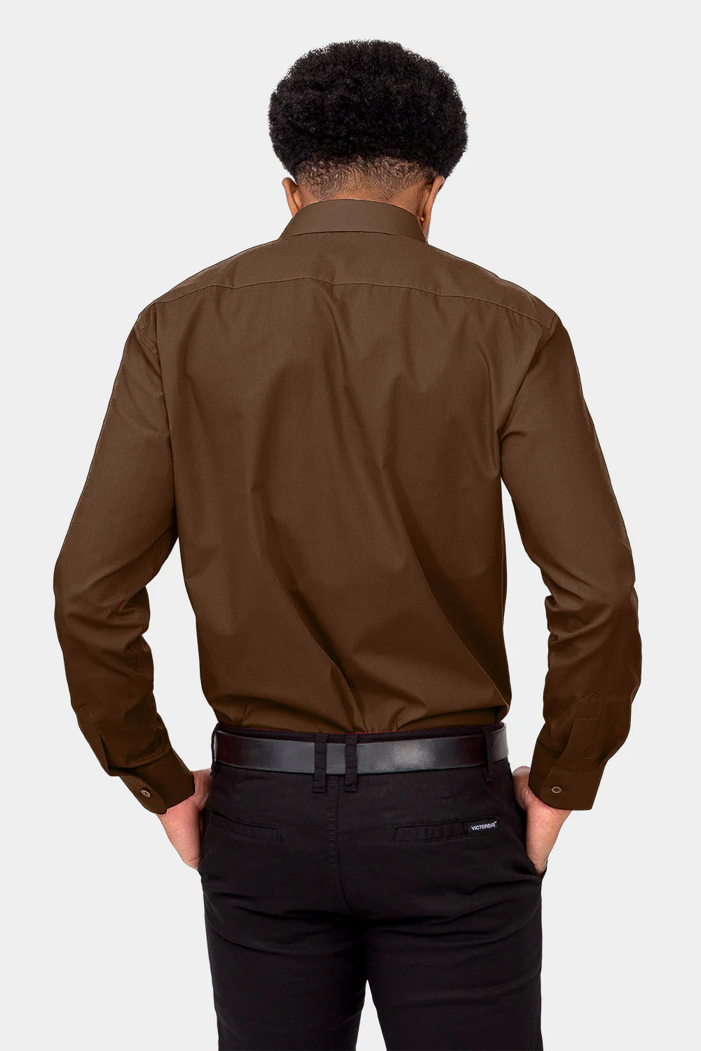 Men's Basic Solid Color Button Up Dress Shirt (Brown) - Image 4