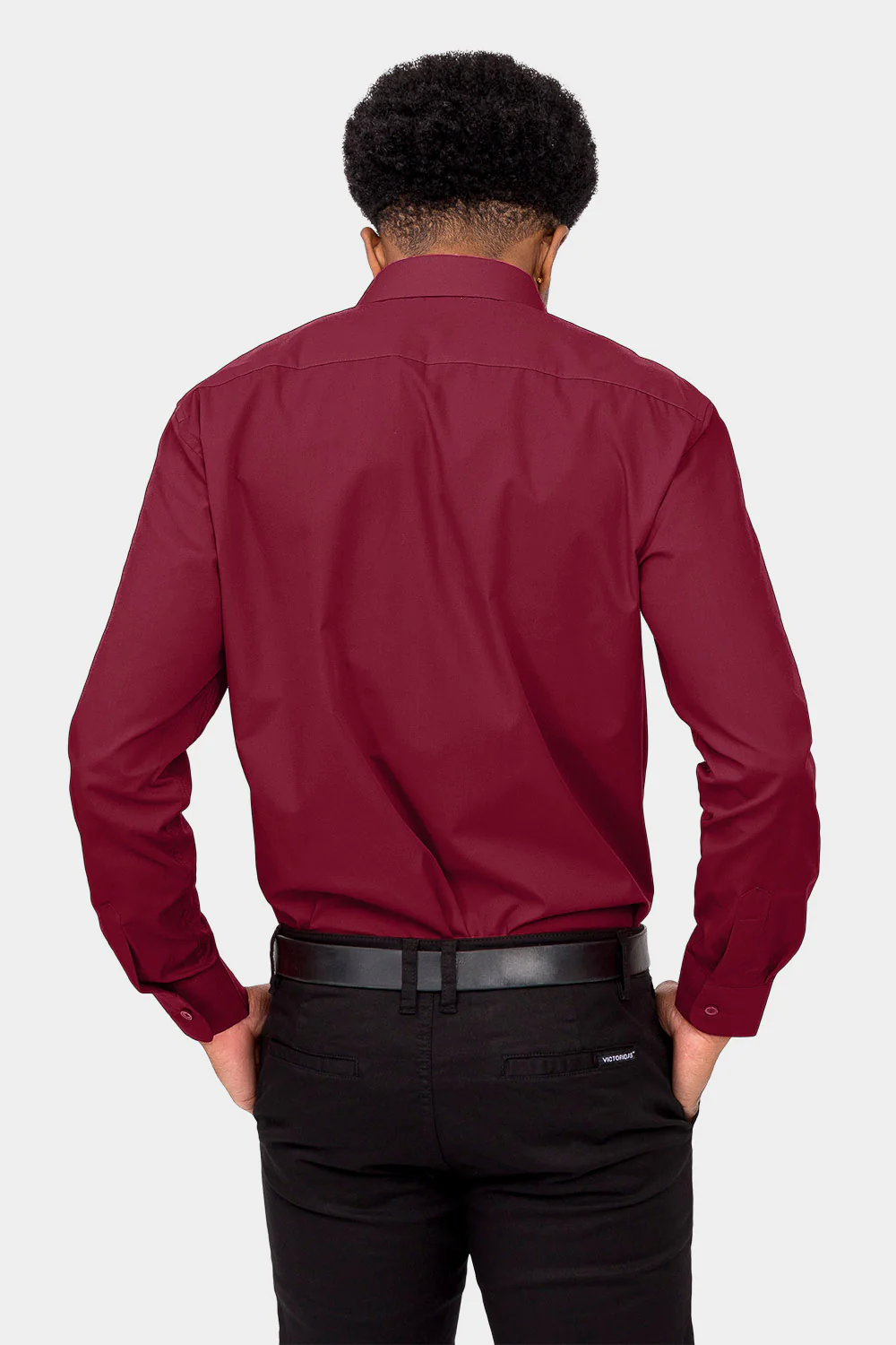 Men's Basic Solid Color Button Up Dress Shirt (Burgundy) - Image 4