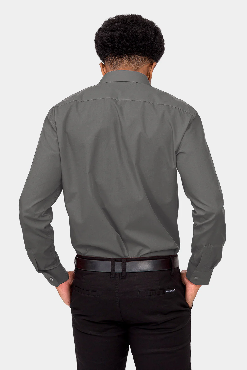 Men's Basic Solid Color Button Up Dress Shirt (Charcoal) - Image 4