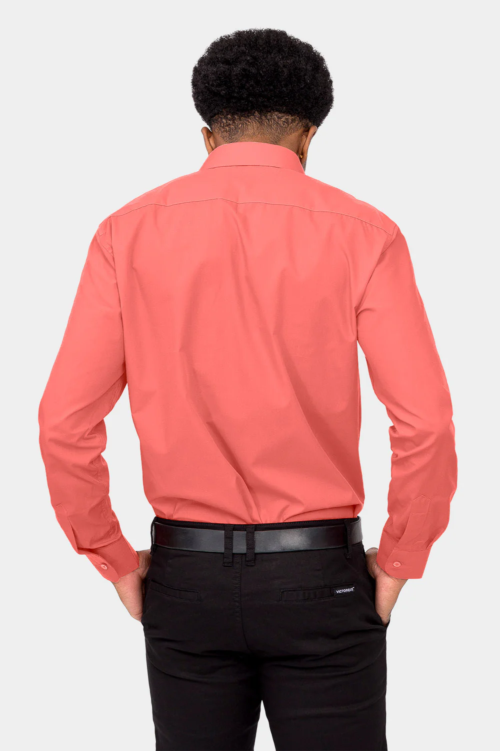 Men's Basic Solid Color Button Up Dress Shirt (Coral) - Image 4