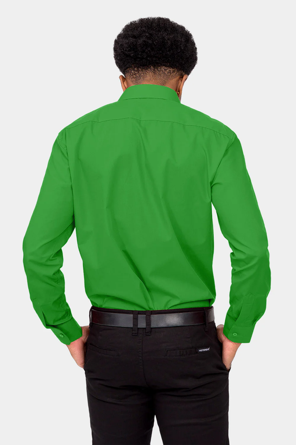 Men's Basic Solid Color Button Up Dress Shirt (Green) - Image 4