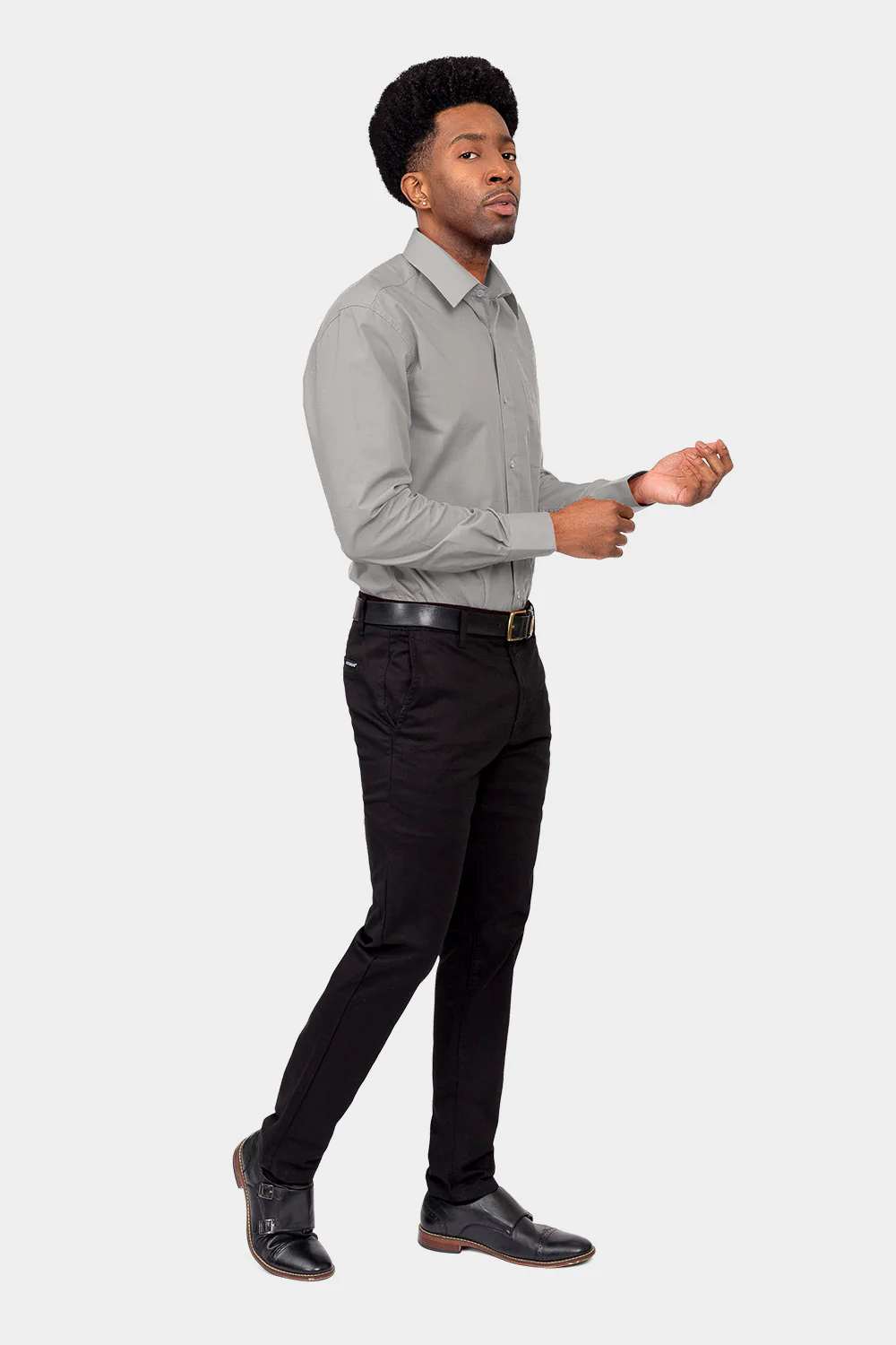 Men's Basic Solid Color Button Up Dress Shirt (Grey) - Image 6