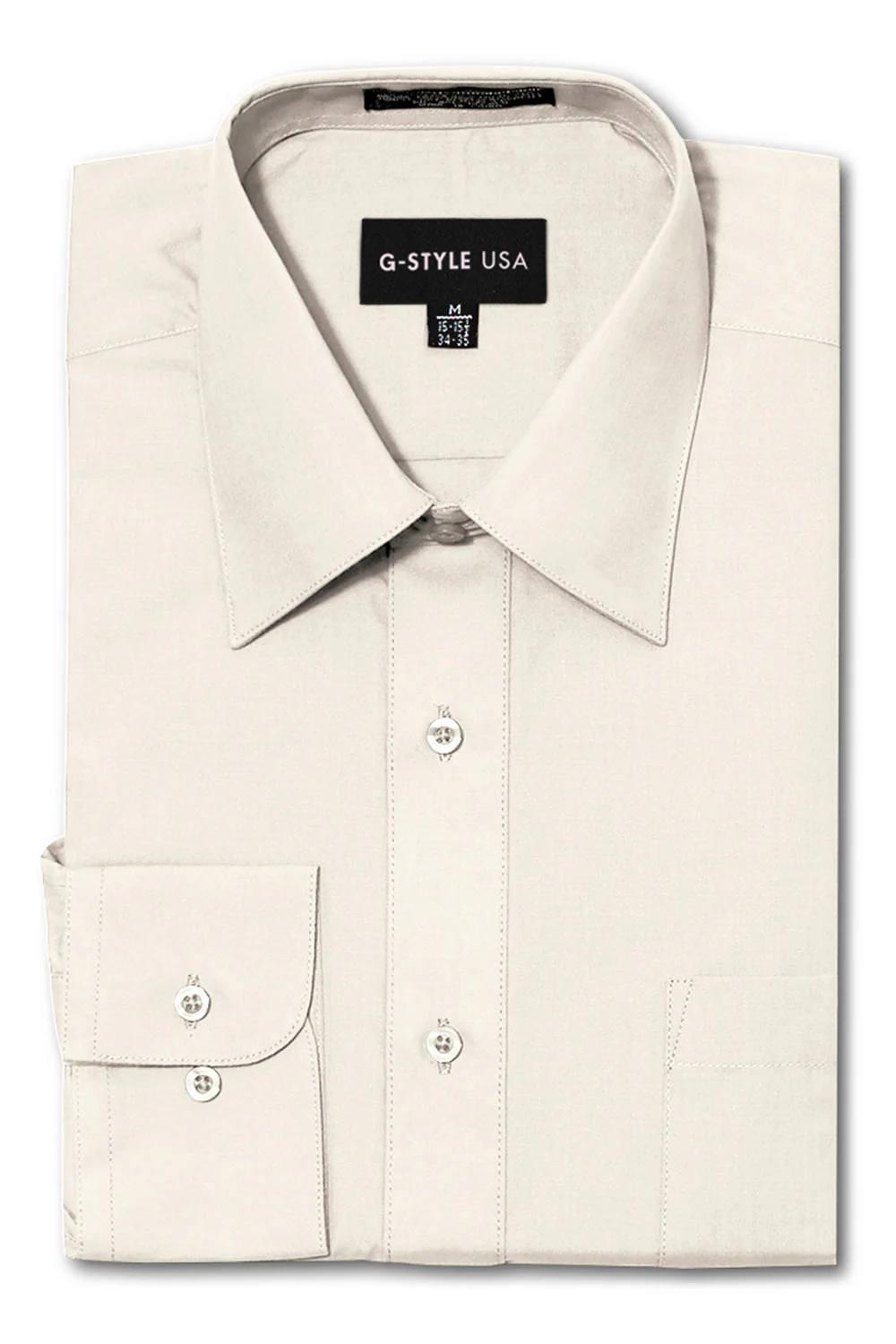 Men's Basic Solid Color Button Up Dress Shirt (Ivory)