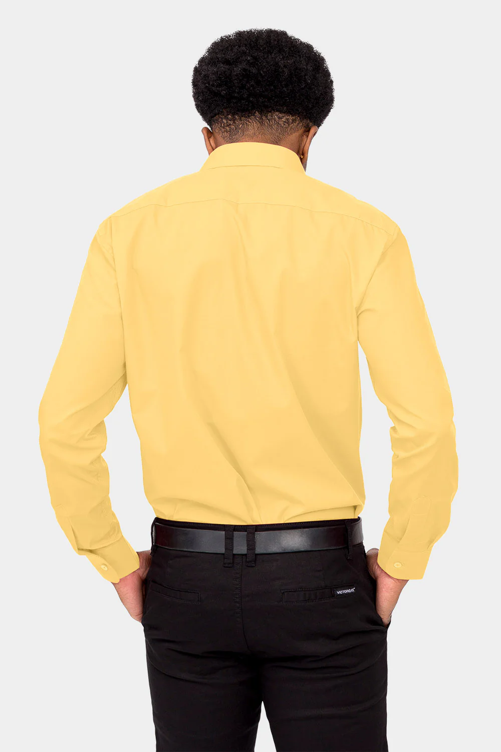 Men's Basic Solid Color Button Up Dress Shirt (Lemon) - Image 4