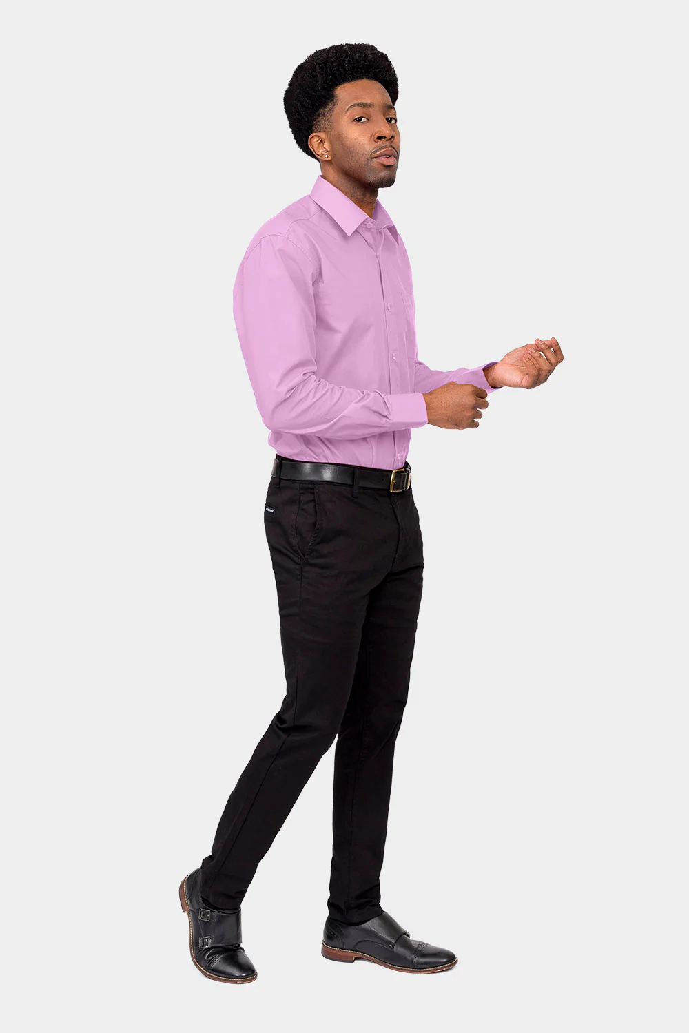 Men's Basic Solid Color Button Up Dress Shirt (Lilac) - Image 6