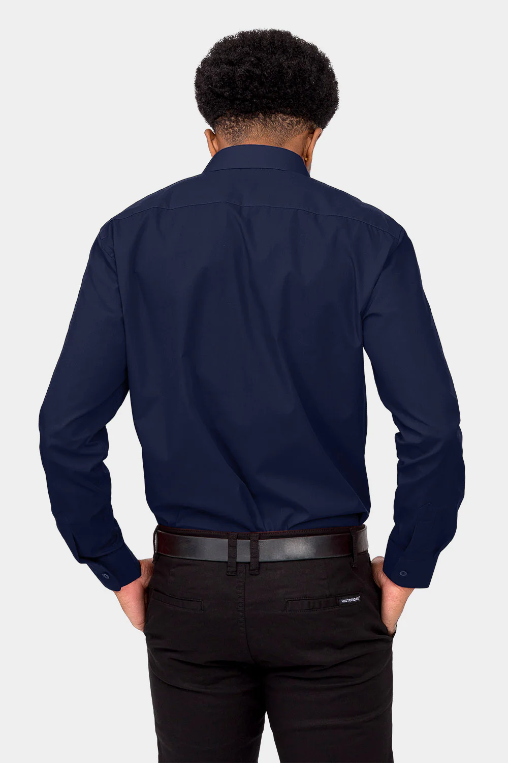 Men's Basic Solid Color Button Up Dress Shirt (Navy) - Image 4