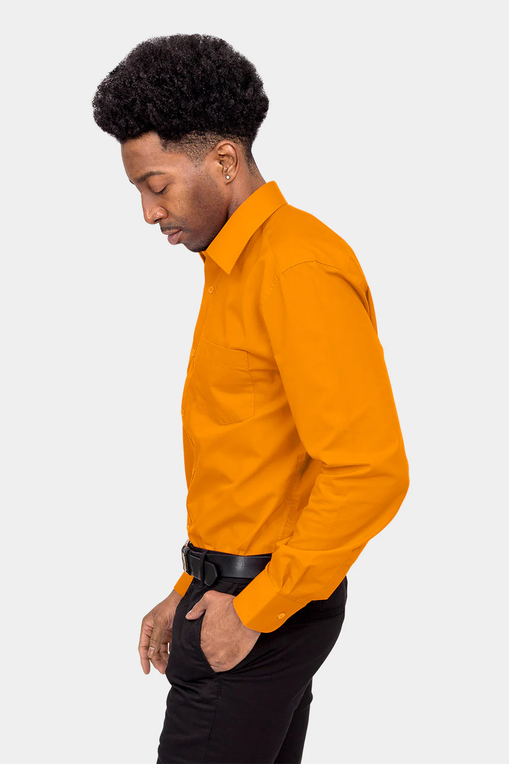 Men's Basic Solid Color Button Up Dress Shirt (Orange) - Image 3