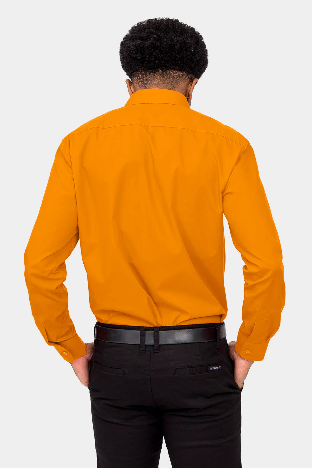 Men's Basic Solid Color Button Up Dress Shirt (Orange) - Image 4