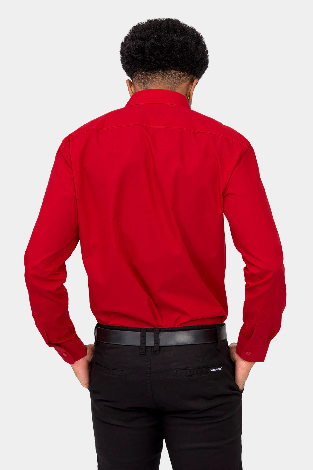 Men's Basic Solid Color Button Up Dress Shirt (Red) - Image 4