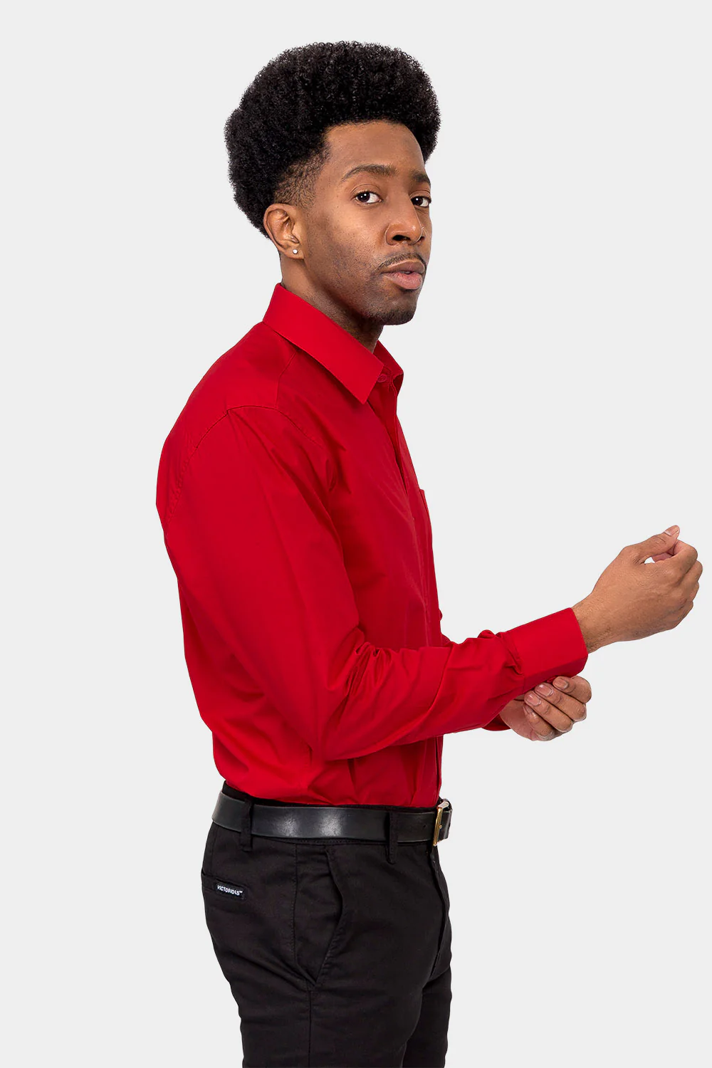 Men's Basic Solid Color Button Up Dress Shirt (Red) - Image 5