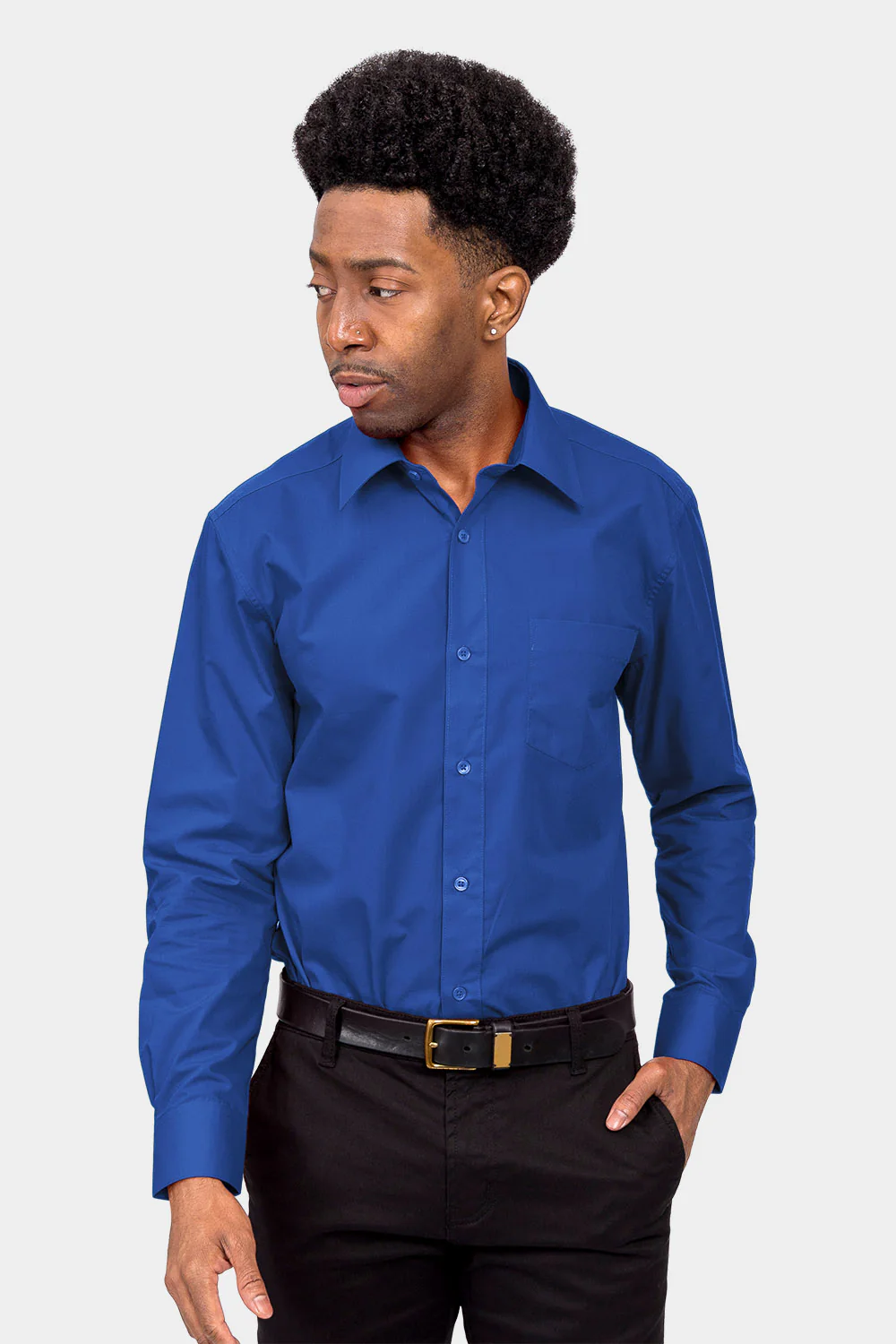 Men's Basic Solid Color Button Up Dress Shirt (Royal Blue) - Image 2