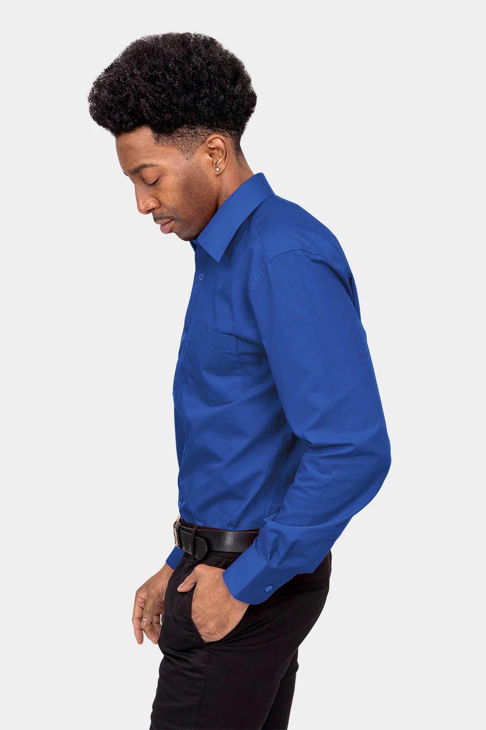Men's Basic Solid Color Button Up Dress Shirt (Royal Blue) - Image 3