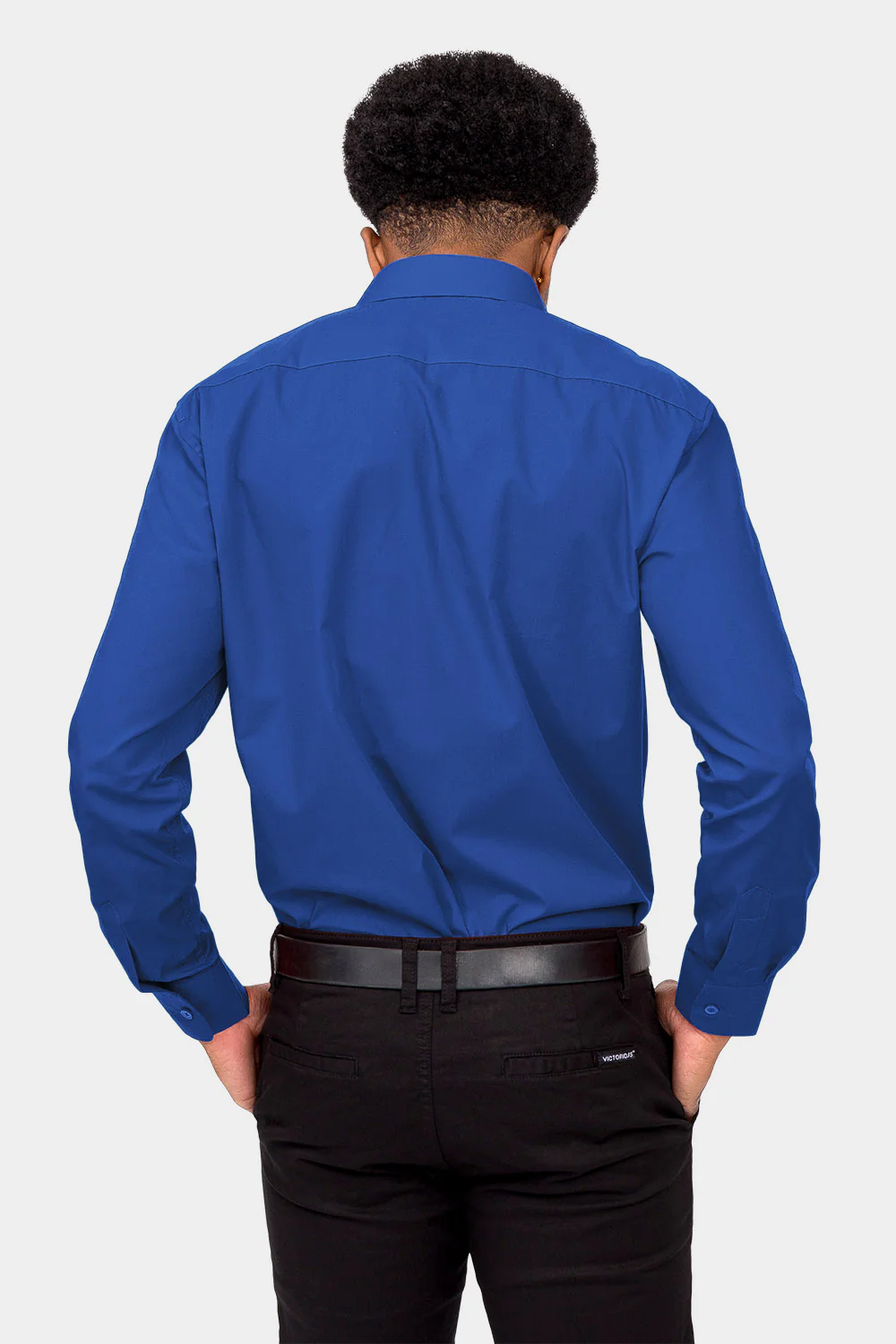 Men's Basic Solid Color Button Up Dress Shirt (Royal Blue) - Image 4