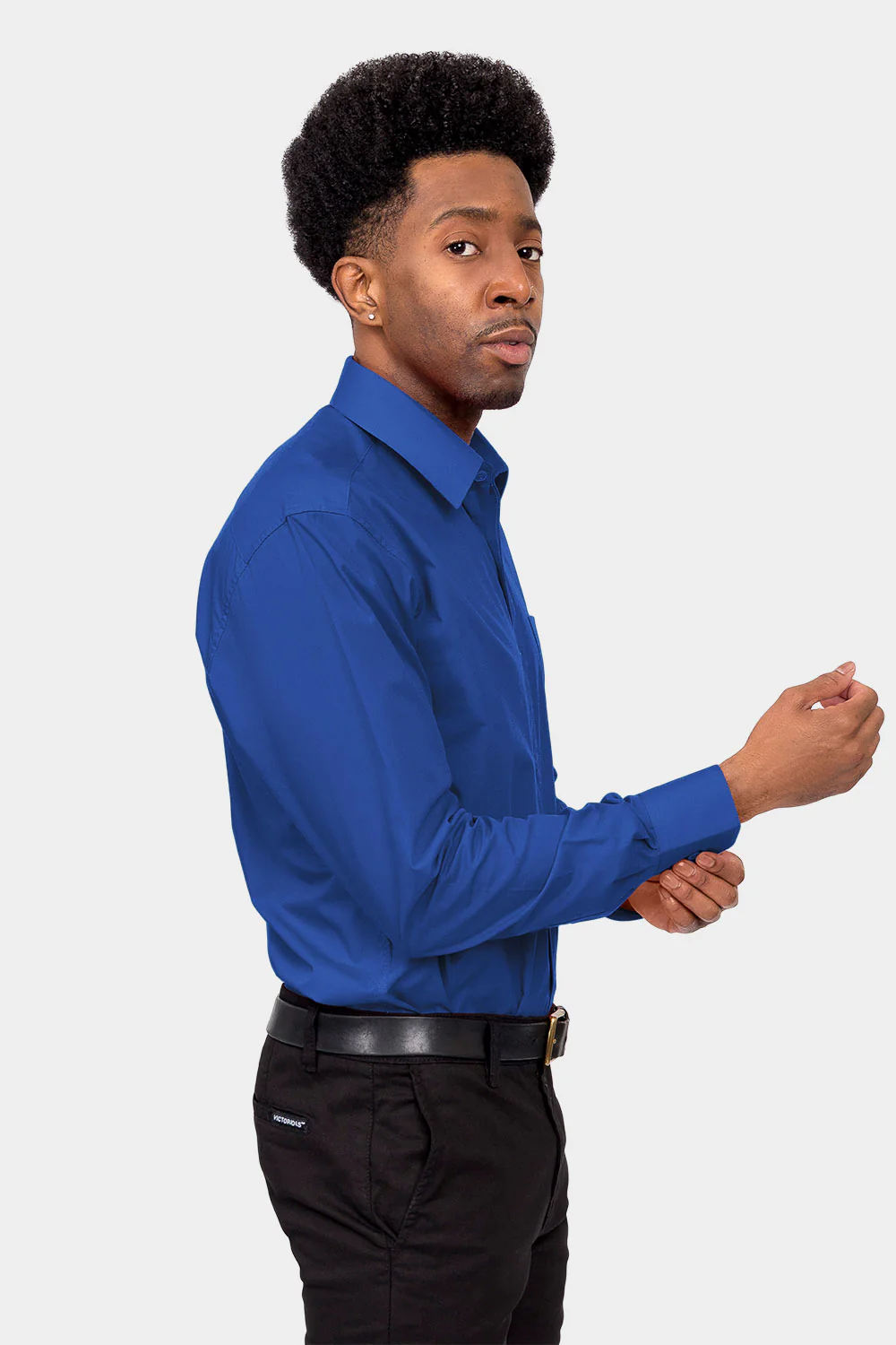 Men's Basic Solid Color Button Up Dress Shirt (Royal Blue) - Image 5