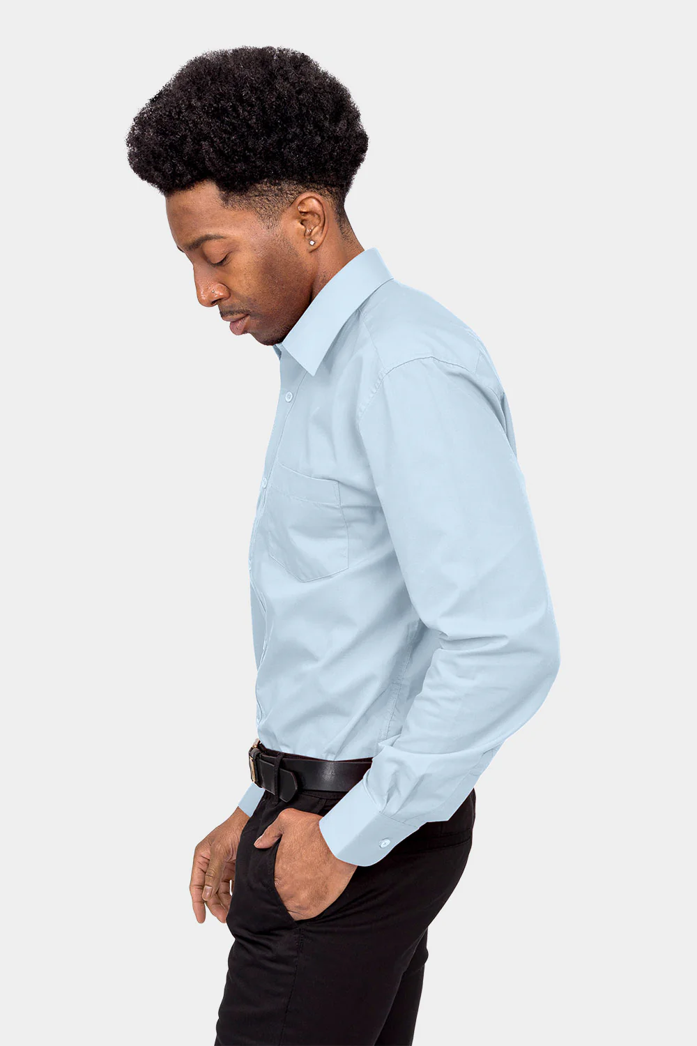 Men's Basic Solid Color Button Up Dress Shirt (Sky Blue) - Image 3