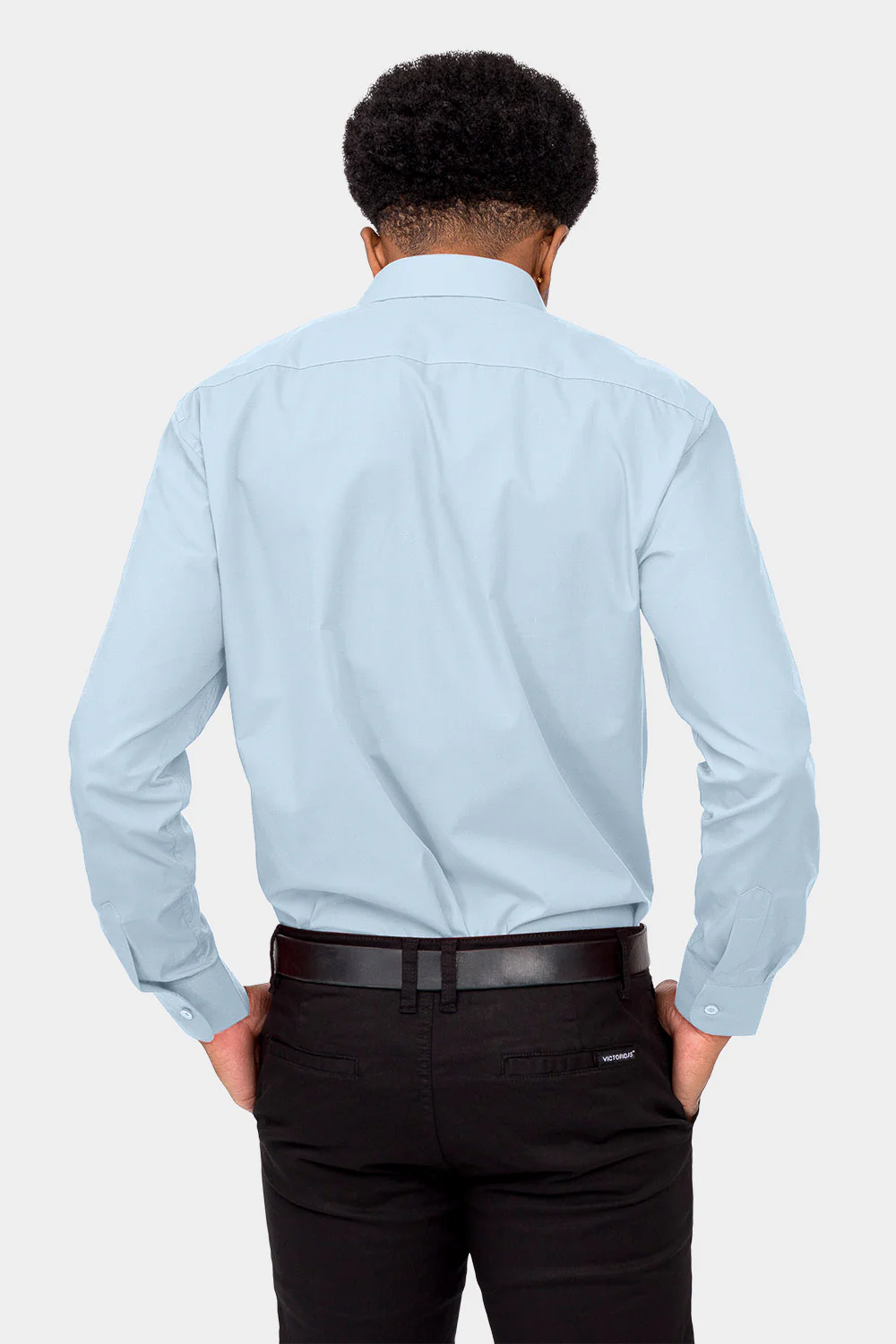 Men's Basic Solid Color Button Up Dress Shirt (Sky Blue) - Image 4