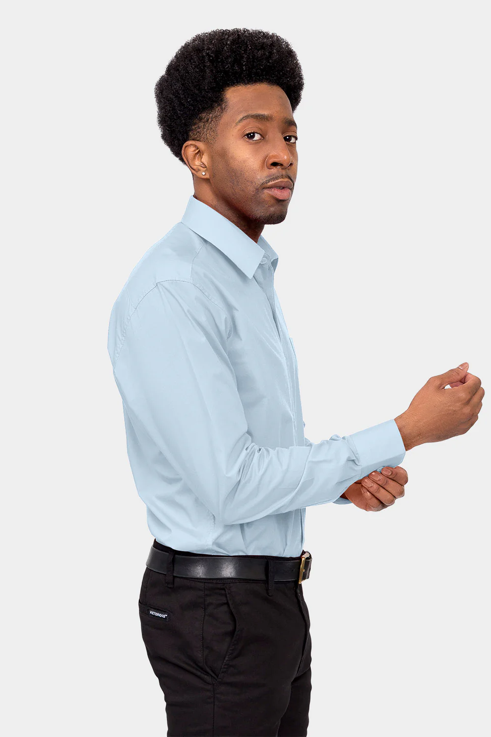 Men's Basic Solid Color Button Up Dress Shirt (Sky Blue) - Image 5