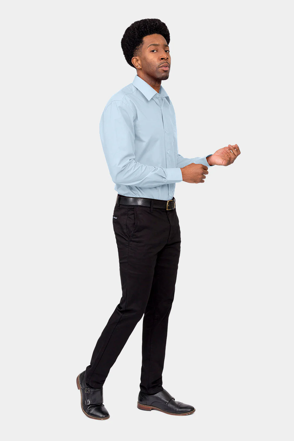 Men's Basic Solid Color Button Up Dress Shirt (Sky Blue) - Image 6
