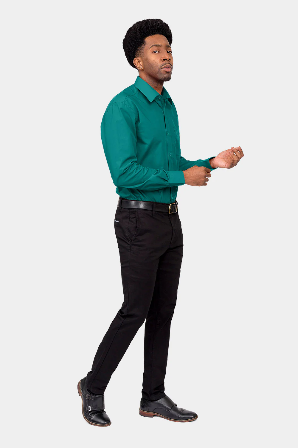 Men's Basic Solid Color Button Up Dress Shirt (Teal) - Image 6