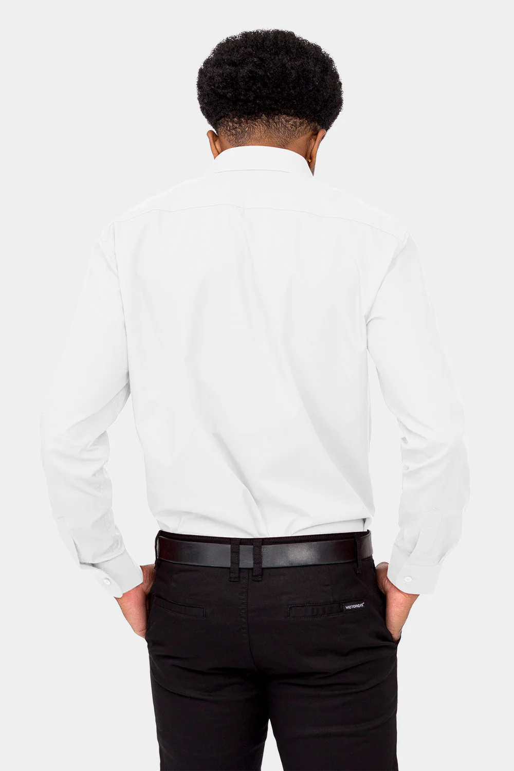 Men's Basic Solid Color Button Up Dress Shirt (White) - Image 4