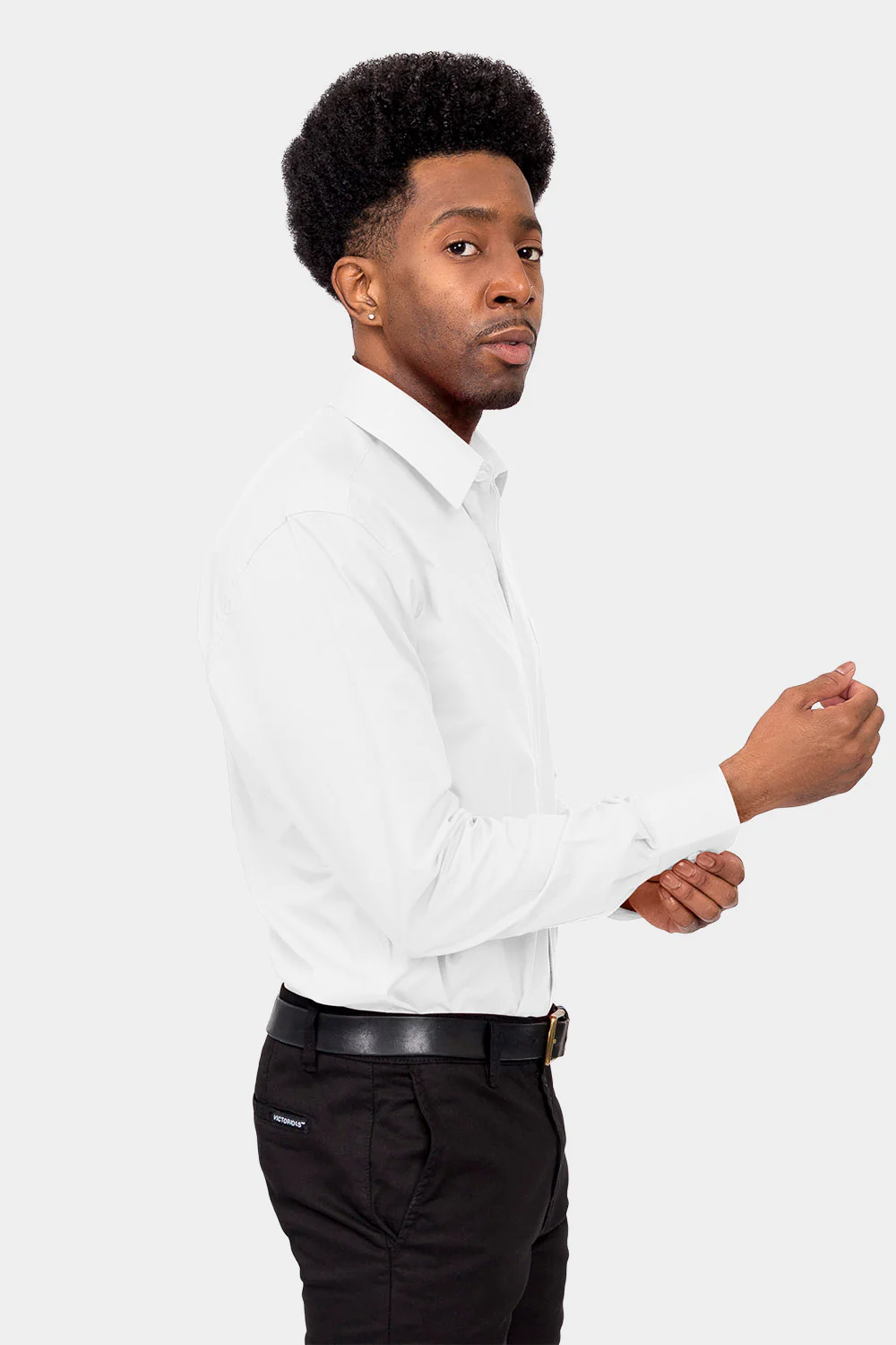 Men's Basic Solid Color Button Up Dress Shirt (White) - Image 5