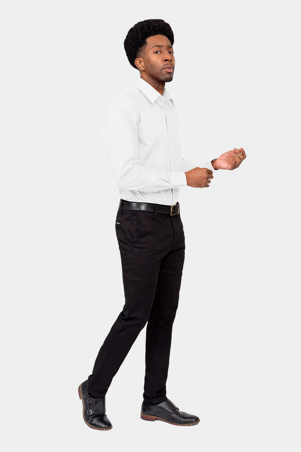 Men's Basic Solid Color Button Up Dress Shirt (White) - Image 6