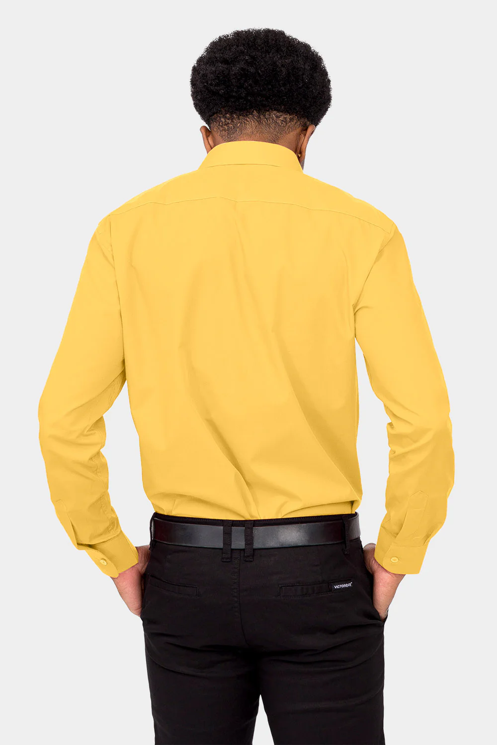 Men's Basic Solid Color Button Up Dress Shirt (Yellow) - Image 4