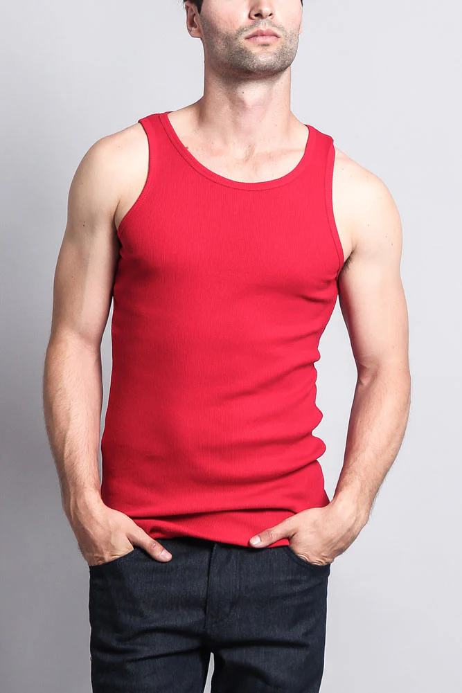 Men's Basic Solid Ribbed Tank Top (2-Pack) - Image 26