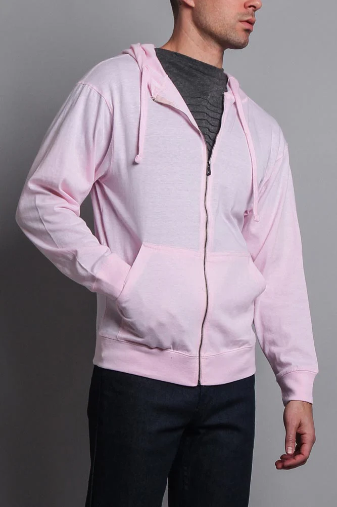 Men's Basic Zip Up Jersey Hoodie - Image 28