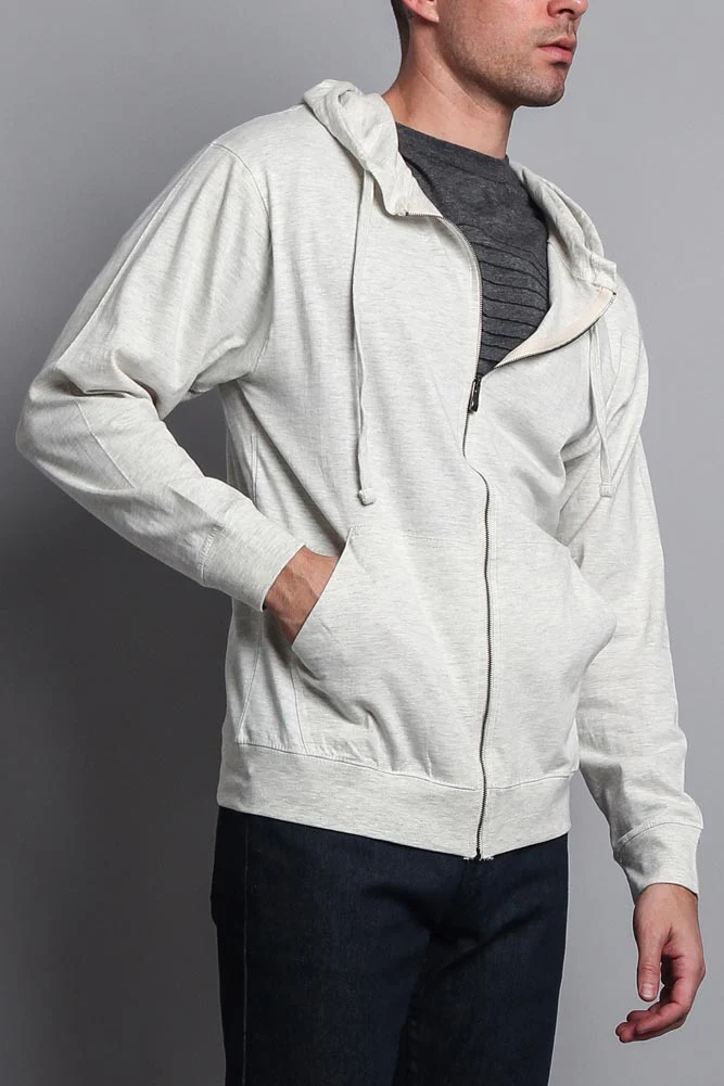 Men's Basic Zip Up Jersey Hoodie - Image 35
