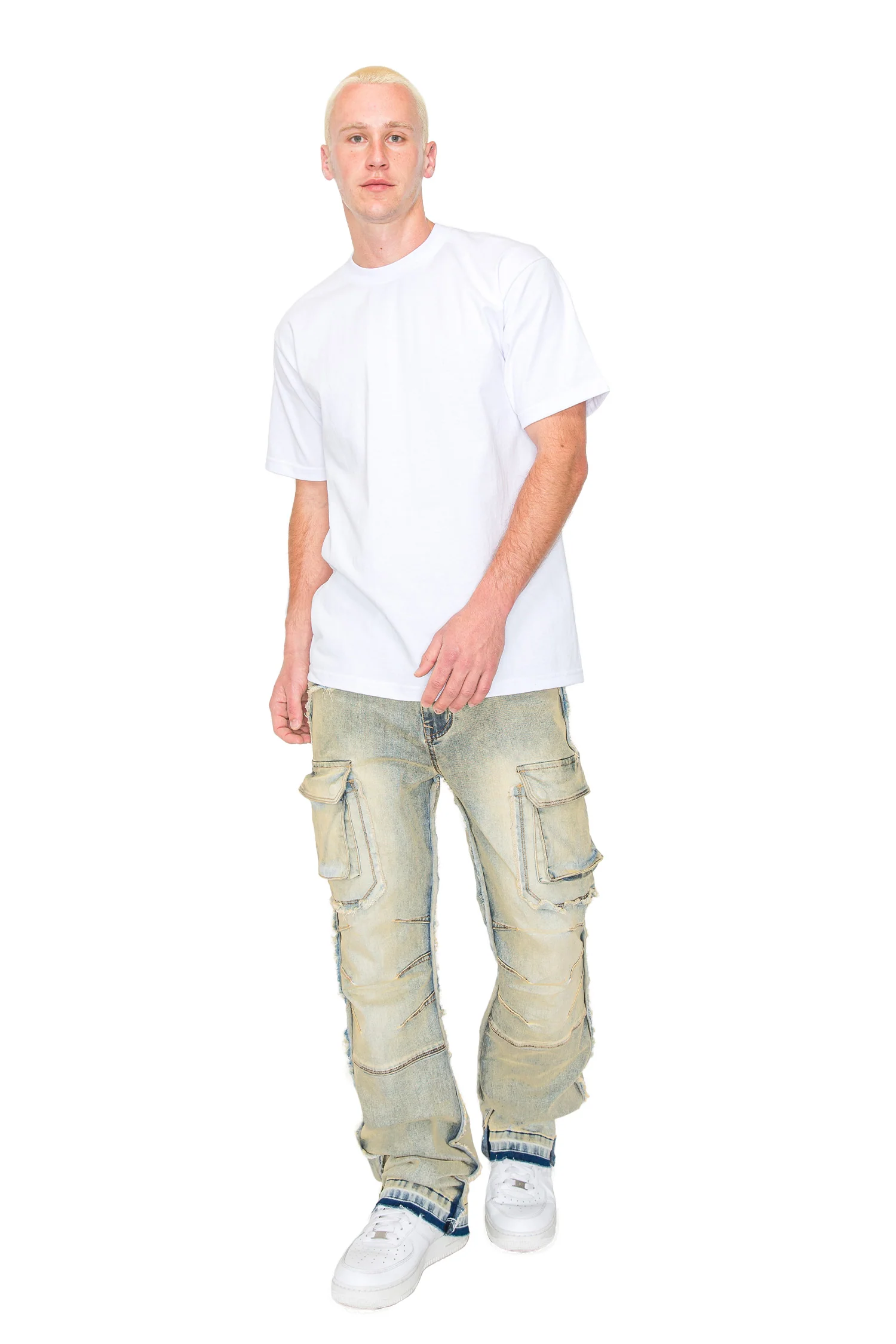 Men's Bootcut Raw Edge Double Cargo Denim Jeans - Image 6