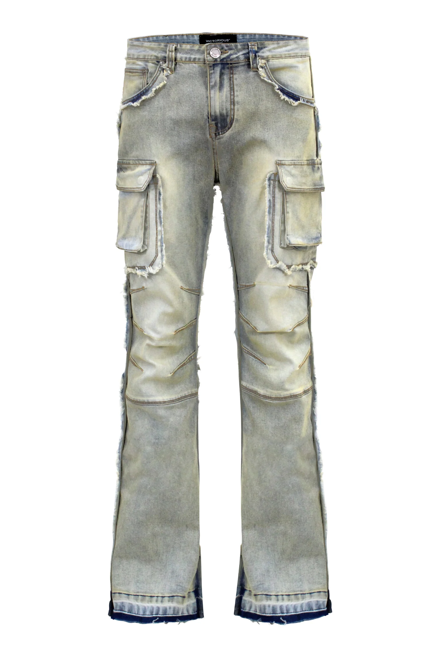 Men's Bootcut Raw Edge Double Cargo Denim Jeans - Image 7