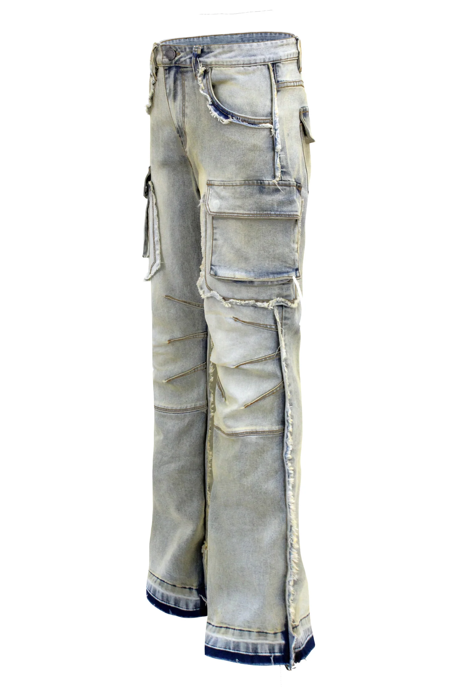 Men's Bootcut Raw Edge Double Cargo Denim Jeans - Image 8