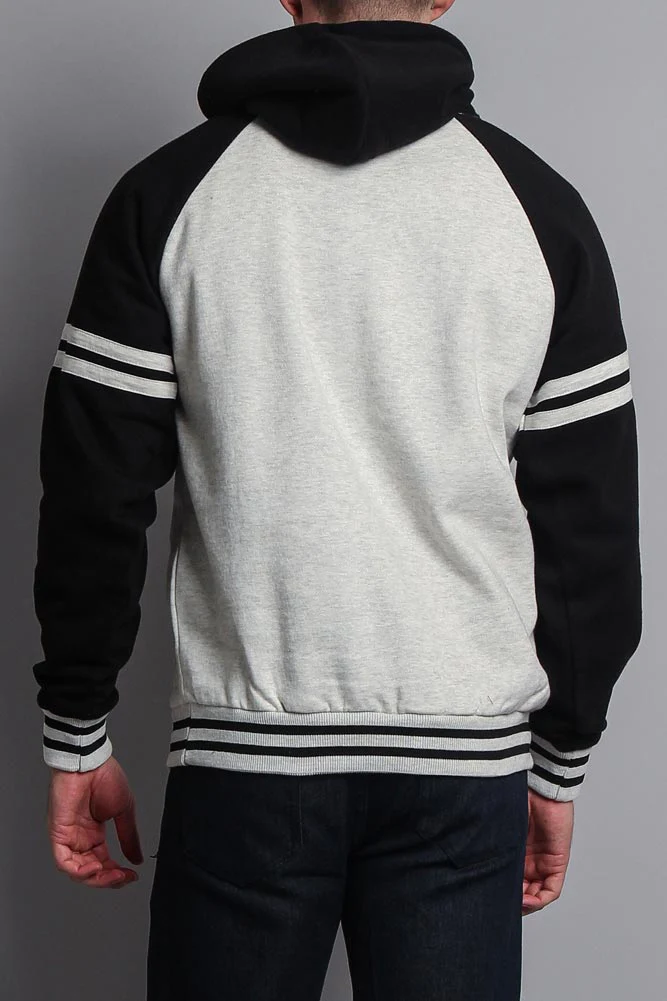 Men's Contrast Raglan Striped Sleeve Pullover Hoodie - Image 10