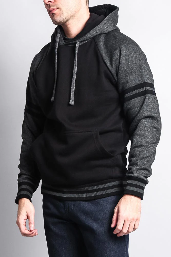 Men's Contrast Raglan Striped Sleeve Pullover Hoodie - Image 16