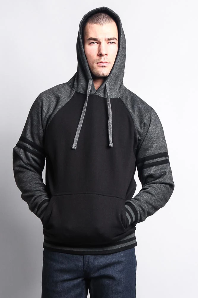 Men's Contrast Raglan Striped Sleeve Pullover Hoodie - Image 19