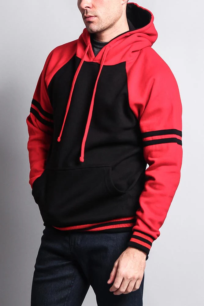 Men's Contrast Raglan Striped Sleeve Pullover Hoodie - Image 23