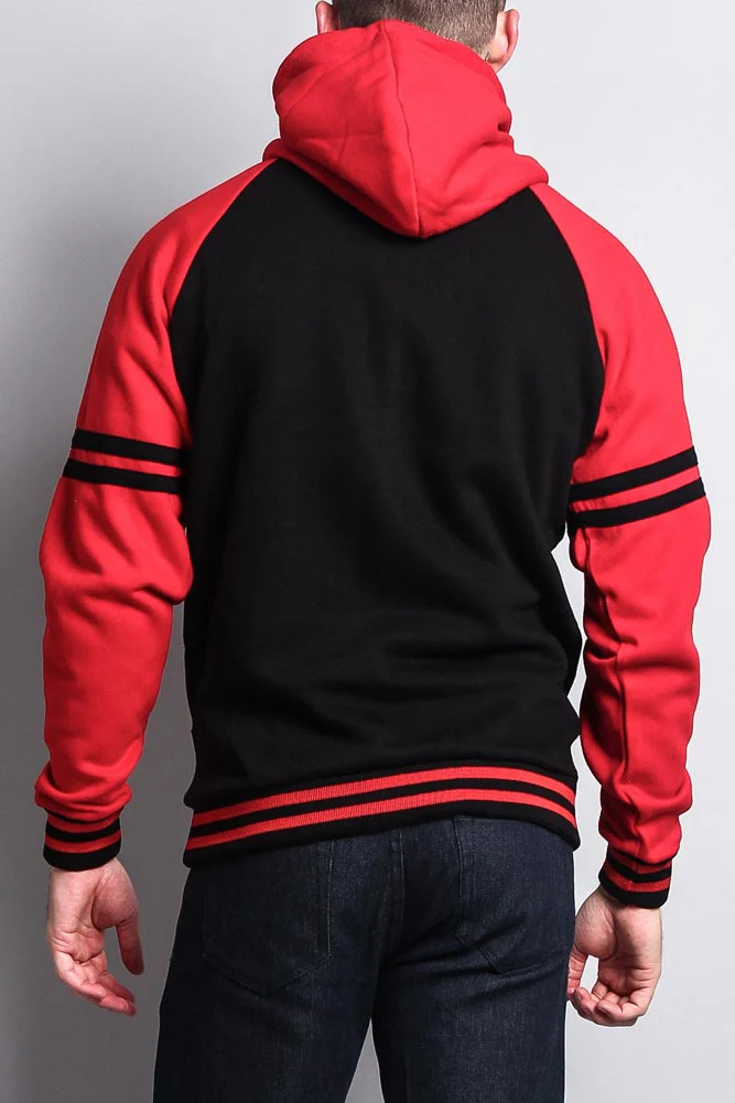 Men's Contrast Raglan Striped Sleeve Pullover Hoodie - Image 24
