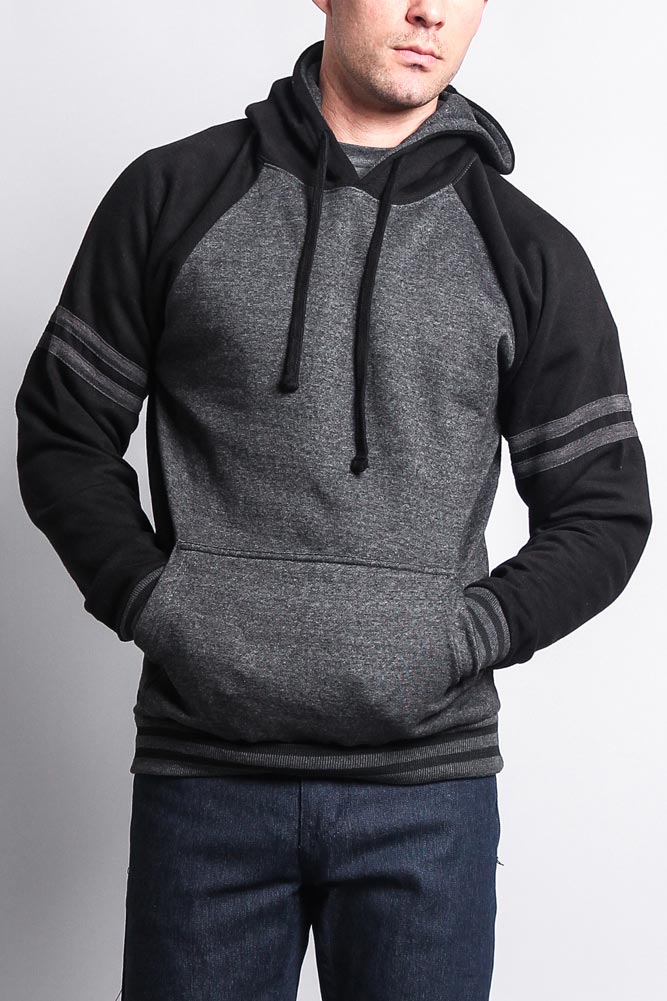 Men's Contrast Raglan Striped Sleeve Pullover Hoodie - Image 28