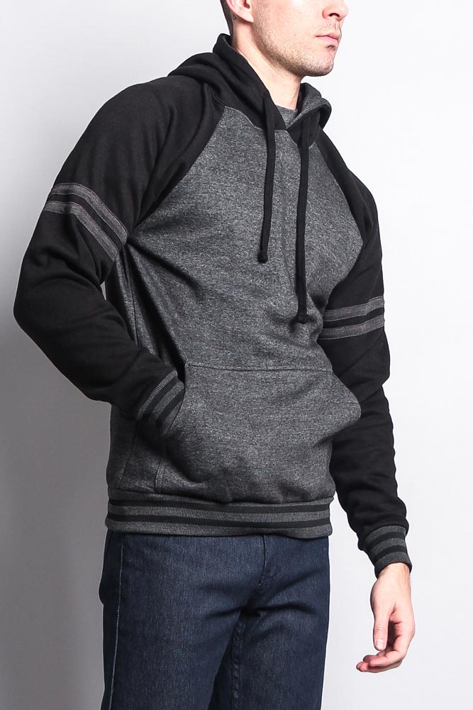 Men's Contrast Raglan Striped Sleeve Pullover Hoodie - Image 31