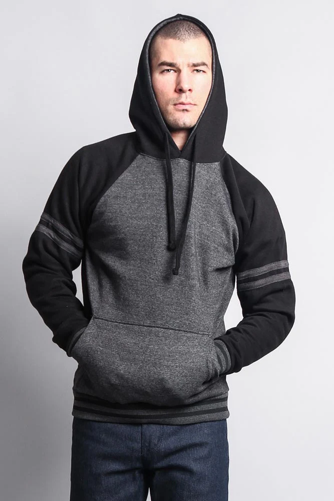 Men's Contrast Raglan Striped Sleeve Pullover Hoodie - Image 32