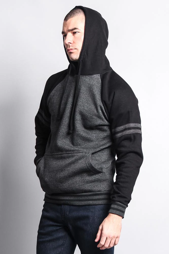 Men's Contrast Raglan Striped Sleeve Pullover Hoodie - Image 33