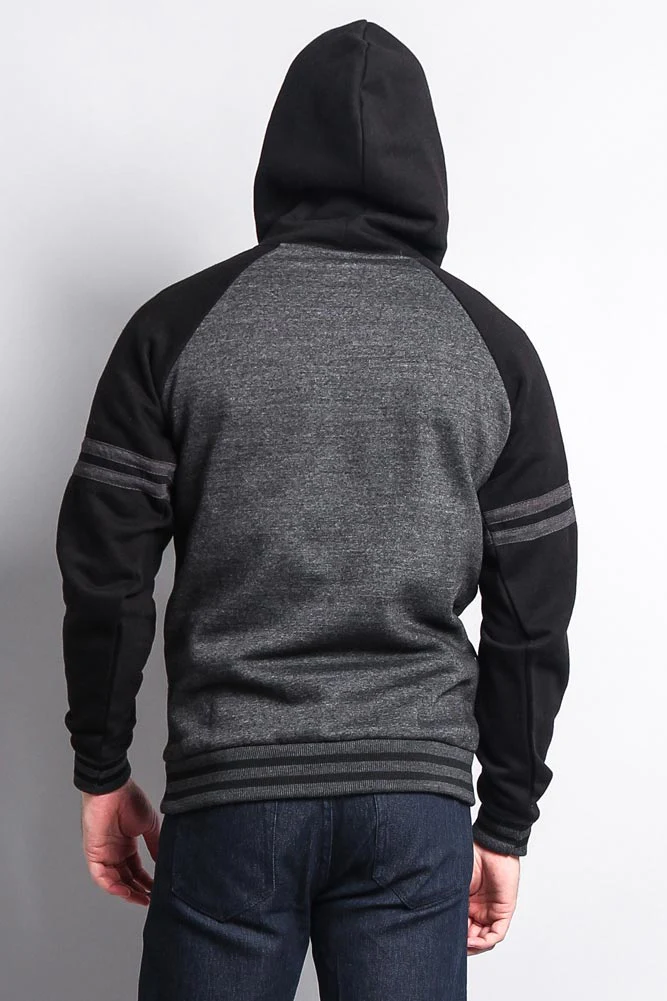 Men's Contrast Raglan Striped Sleeve Pullover Hoodie - Image 34