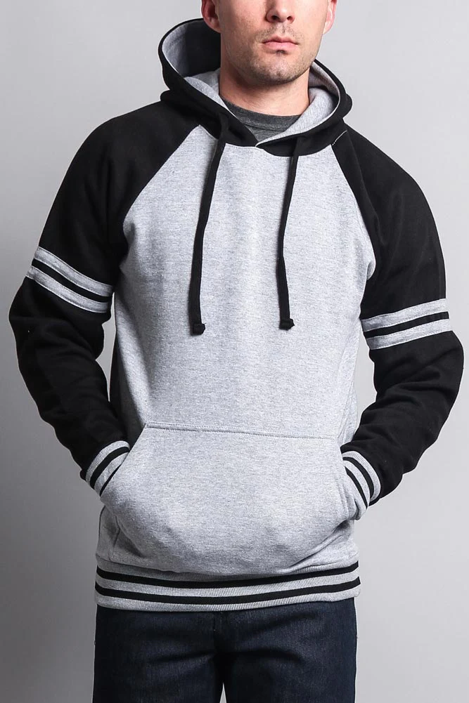 Men's Contrast Raglan Striped Sleeve Pullover Hoodie - Image 35
